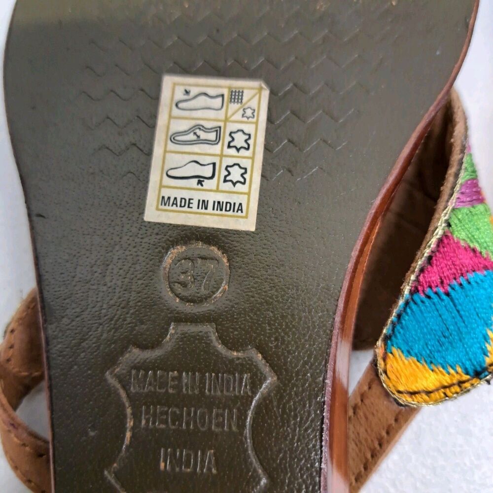 Z&L Boho Embroidered Flat Sandal Flip Flop, Size 6.5 Made In India - Picture 4 of 4